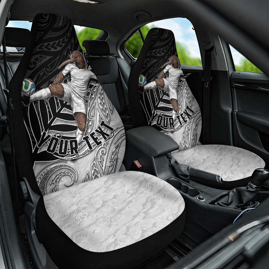Personalized New Zealand Football Car Seat Cover Kiwi Mascot with Silver Fern - Maori Tribal Tattoo Art TS04 One Size Black White - Polynesian Pride