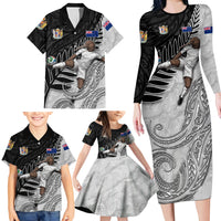Personalized New Zealand Football Family Matching Long Sleeve Bodycon Dress and Hawaiian Shirt Kiwi Mascot with Silver Fern - Maori Tribal Tattoo Art TS04 - Polynesian Pride