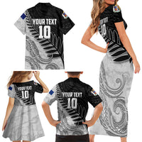 Personalized New Zealand Football Family Matching Short Sleeve Bodycon Dress and Hawaiian Shirt Kiwi Mascot with Silver Fern - Maori Tribal Tattoo Art TS04 - Polynesian Pride