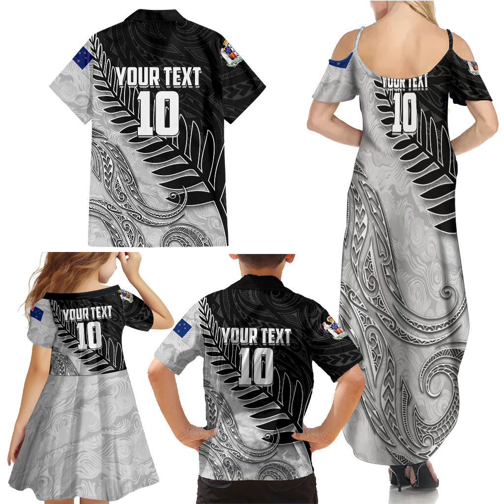 Personalized New Zealand Football Family Matching Summer Maxi Dress and Hawaiian Shirt Kiwi Mascot with Silver Fern - Maori Tribal Tattoo Art TS04 - Polynesian Pride