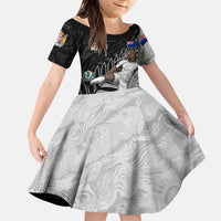 Personalized New Zealand Football Family Matching Tank Maxi Dress and Hawaiian Shirt Kiwi Mascot with Silver Fern - Maori Tribal Tattoo Art TS04 Daughter's Dress Black White - Polynesian Pride
