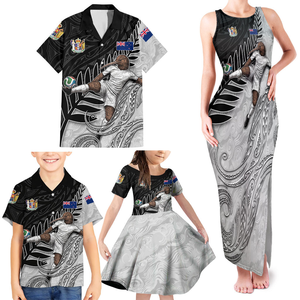 Personalized New Zealand Football Family Matching Tank Maxi Dress and Hawaiian Shirt Kiwi Mascot with Silver Fern - Maori Tribal Tattoo Art TS04 - Polynesian Pride