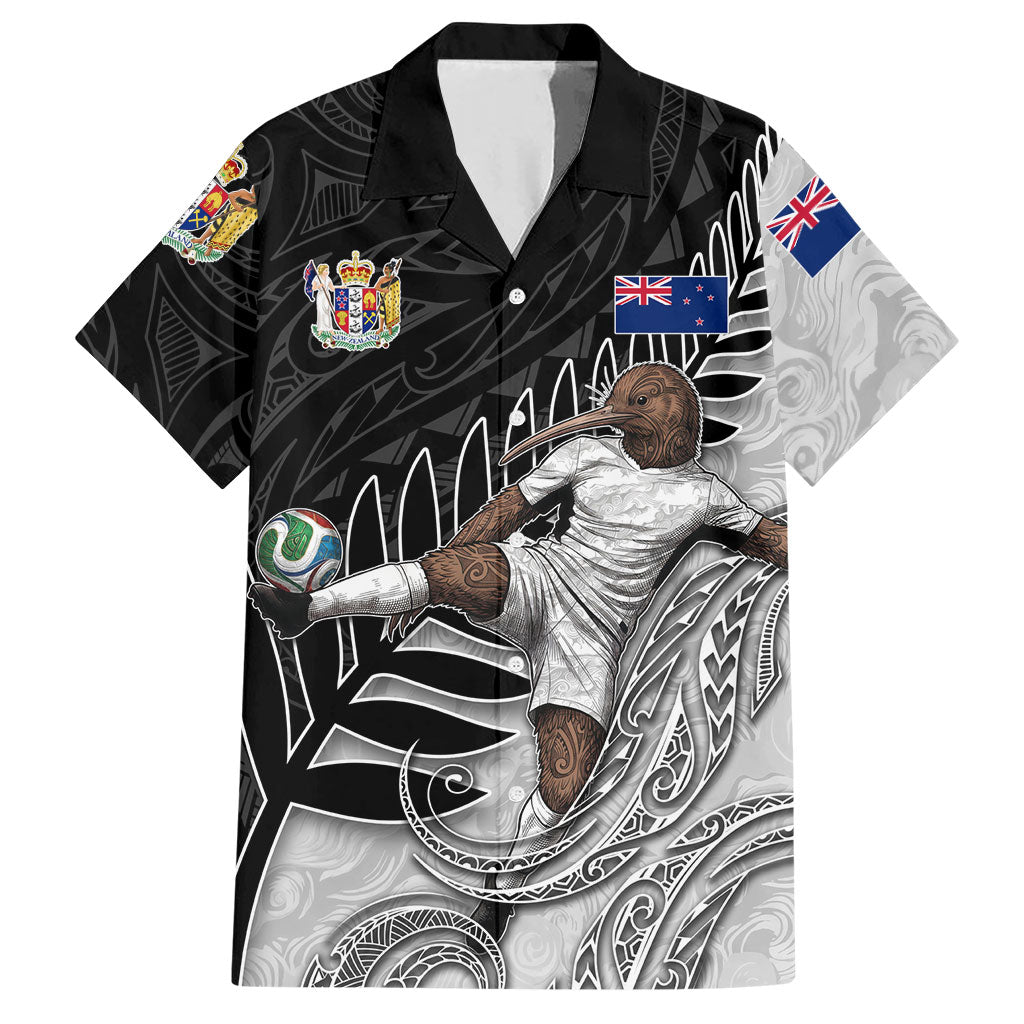 Personalized New Zealand Football Hawaiian Shirt Kiwi Mascot with Silver Fern - Maori Tribal Tattoo Art TS04 Black White - Polynesian Pride