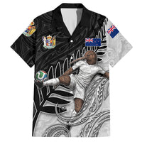 Personalized New Zealand Football Hawaiian Shirt Kiwi Mascot with Silver Fern - Maori Tribal Tattoo Art TS04 Black White - Polynesian Pride