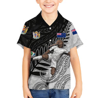 Personalized New Zealand Football Kid Hawaiian Shirt Kiwi Mascot with Silver Fern - Maori Tribal Tattoo Art TS04 Kid Black White - Polynesian Pride