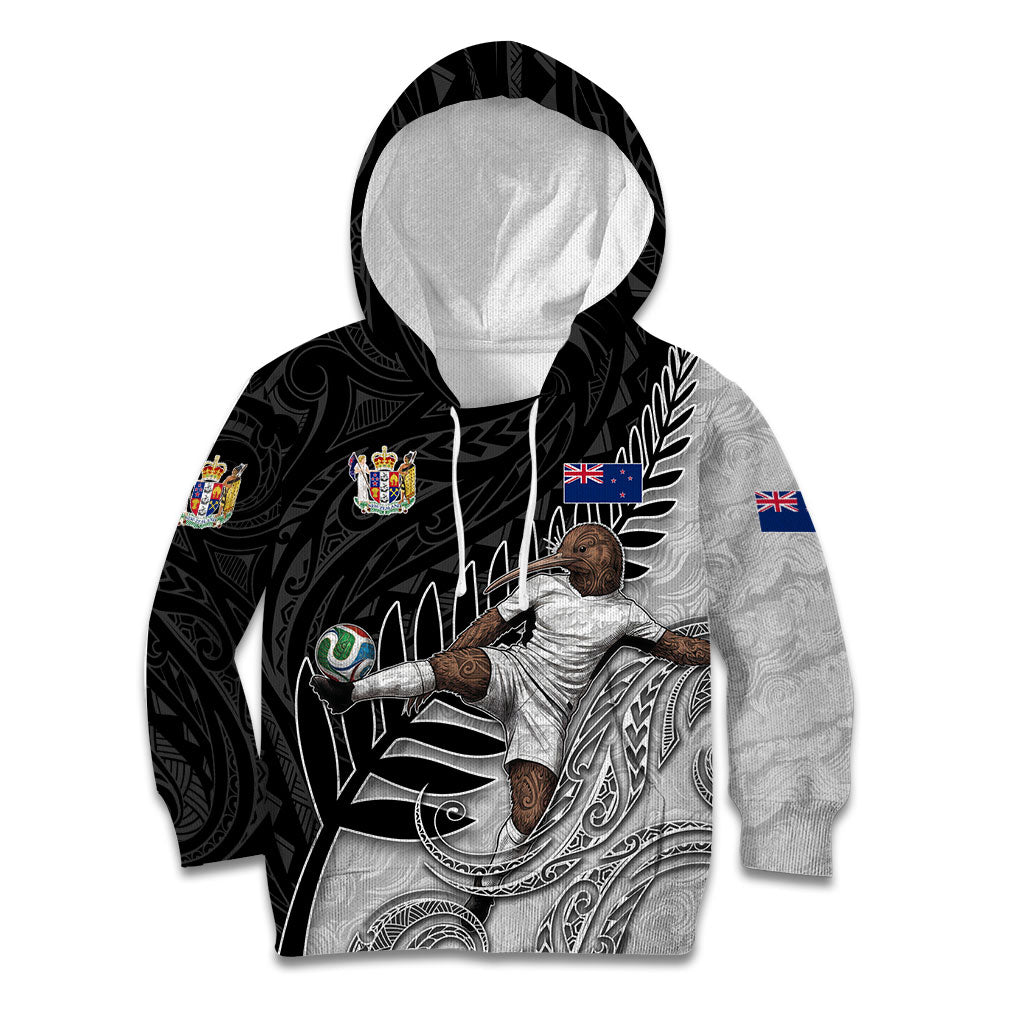 Personalized New Zealand Football Kid Hoodie Kiwi Mascot with Silver Fern - Maori Tribal Tattoo Art