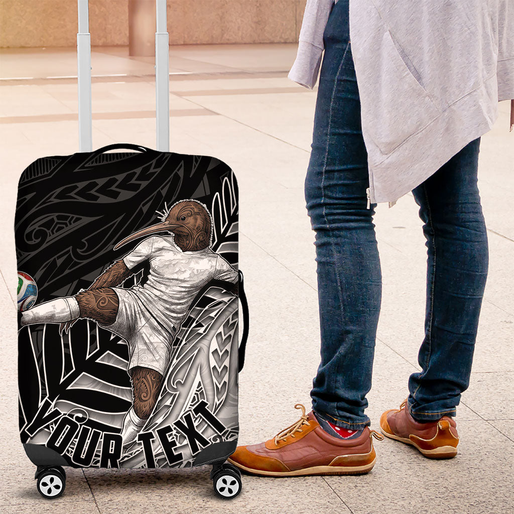 Personalized New Zealand Football Luggage Cover Kiwi Mascot with Silver Fern - Maori Tribal Tattoo Art TS04 Black White - Polynesian Pride