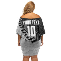 Personalized New Zealand Football Off Shoulder Short Dress Kiwi Mascot with Silver Fern - Maori Tribal Tattoo Art