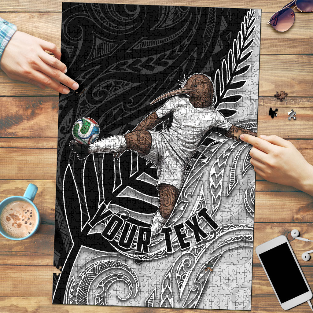 Personalized New Zealand Football Puzzle Kiwi Mascot with Silver Fern - Maori Tribal Tattoo Art TS04 Black White - Polynesian Pride