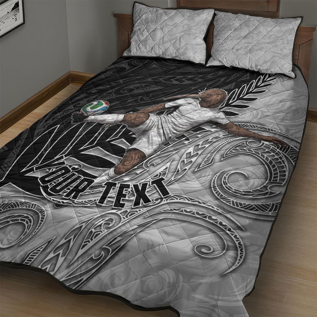 Personalized New Zealand Football Quilt Bed Set Kiwi Mascot with Silver Fern - Maori Tribal Tattoo Art TS04 - Polynesian Pride