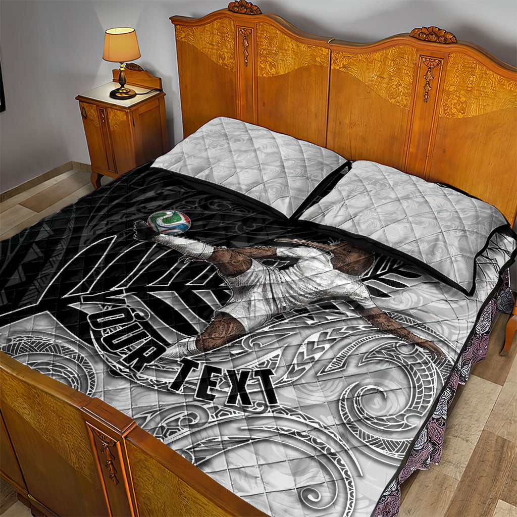 Personalized New Zealand Football Quilt Bed Set Kiwi Mascot with Silver Fern - Maori Tribal Tattoo Art TS04 - Polynesian Pride