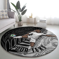 Personalized New Zealand Football Round Carpet Kiwi Mascot with Silver Fern - Maori Tribal Tattoo Art TS04 - Polynesian Pride