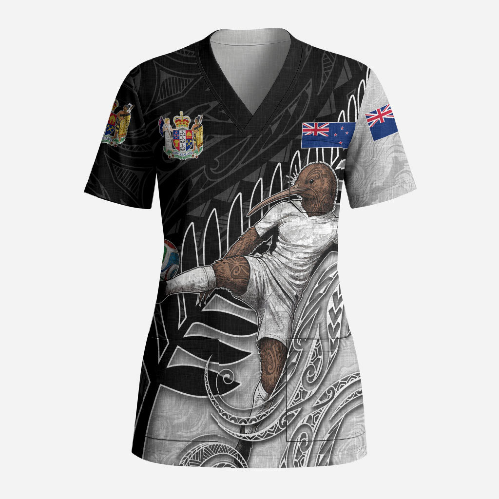Personalized New Zealand Football Scrub Top Kiwi Mascot with Silver Fern - Maori Tribal Tattoo Art