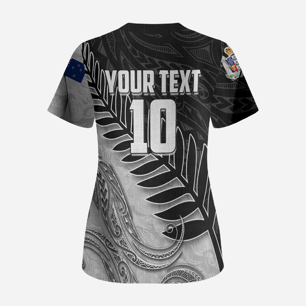 Personalized New Zealand Football Scrub Top Kiwi Mascot with Silver Fern - Maori Tribal Tattoo Art TS04 - Polynesian Pride