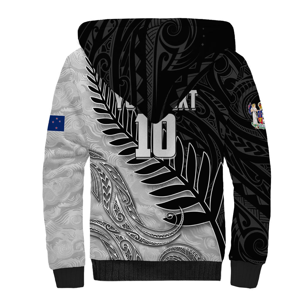 Personalized New Zealand Football Sherpa Hoodie Kiwi Mascot with Silver Fern - Maori Tribal Tattoo Art