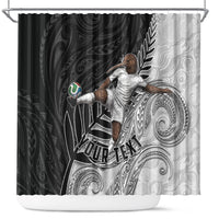 Personalized New Zealand Football Shower Curtain Kiwi Mascot with Silver Fern - Maori Tribal Tattoo Art