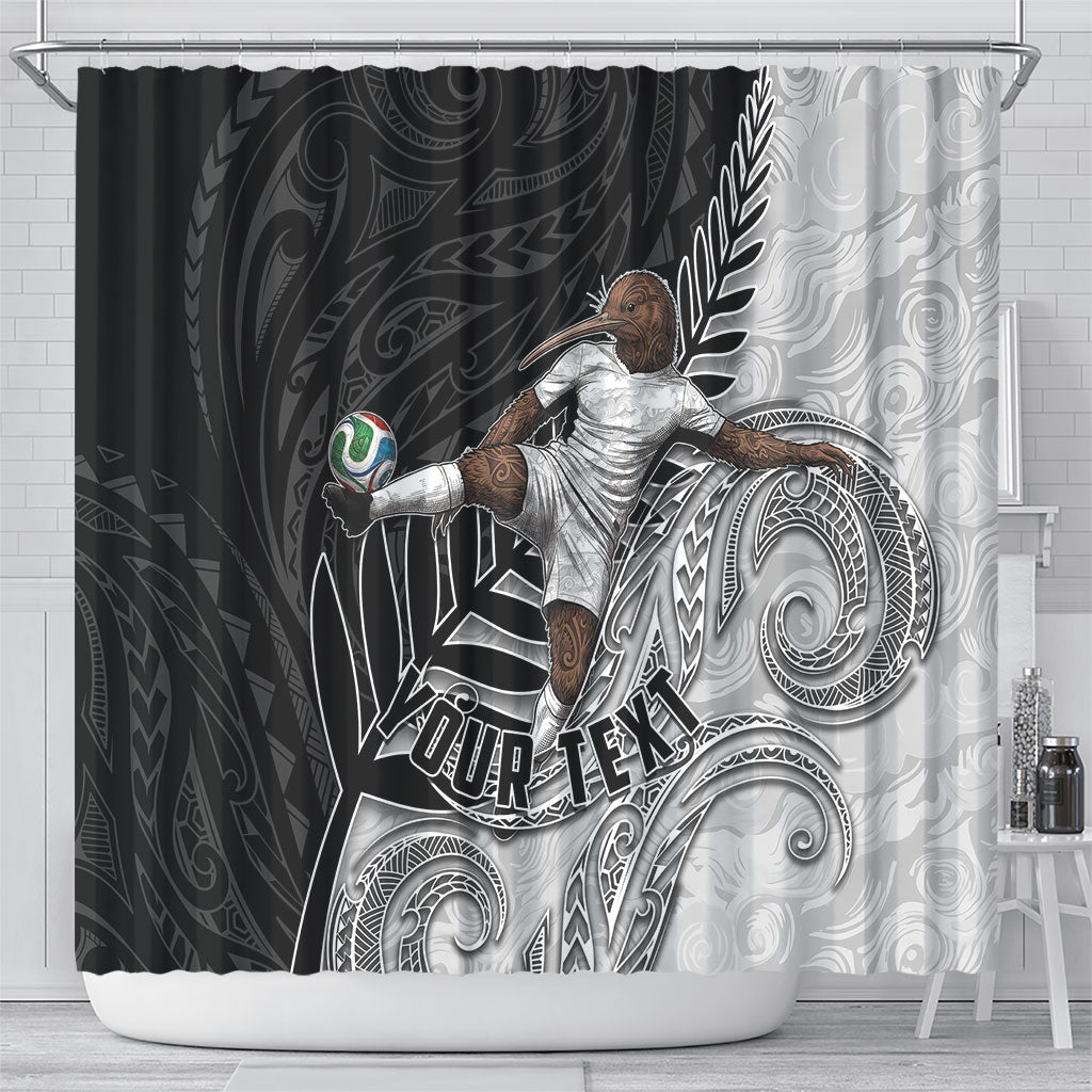 Personalized New Zealand Football Shower Curtain Kiwi Mascot with Silver Fern - Maori Tribal Tattoo Art