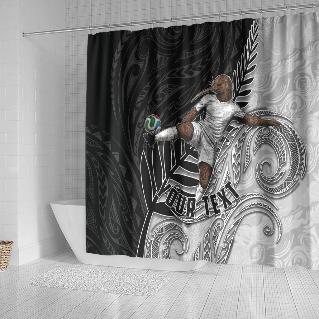 Personalized New Zealand Football Shower Curtain Kiwi Mascot with Silver Fern - Maori Tribal Tattoo Art