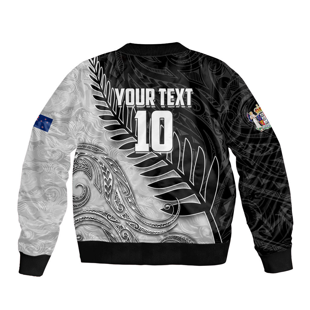Personalized New Zealand Football Sleeve Zip Bomber Jacket Kiwi Mascot with Silver Fern - Maori Tribal Tattoo Art TS04 - Polynesian Pride