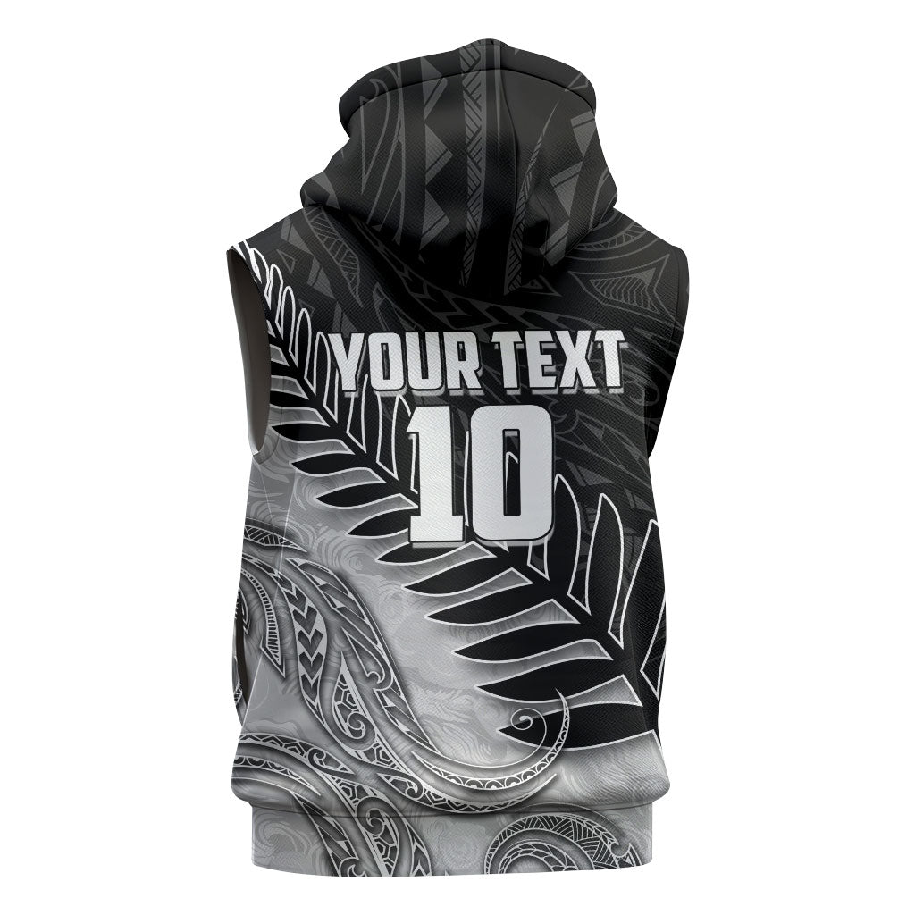 Personalized New Zealand Football Sleeveless Hoodie Kiwi Mascot with Silver Fern - Maori Tribal Tattoo Art TS04 - Polynesian Pride