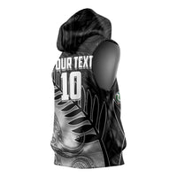 Personalized New Zealand Football Sleeveless Hoodie Kiwi Mascot with Silver Fern - Maori Tribal Tattoo Art TS04 - Polynesian Pride