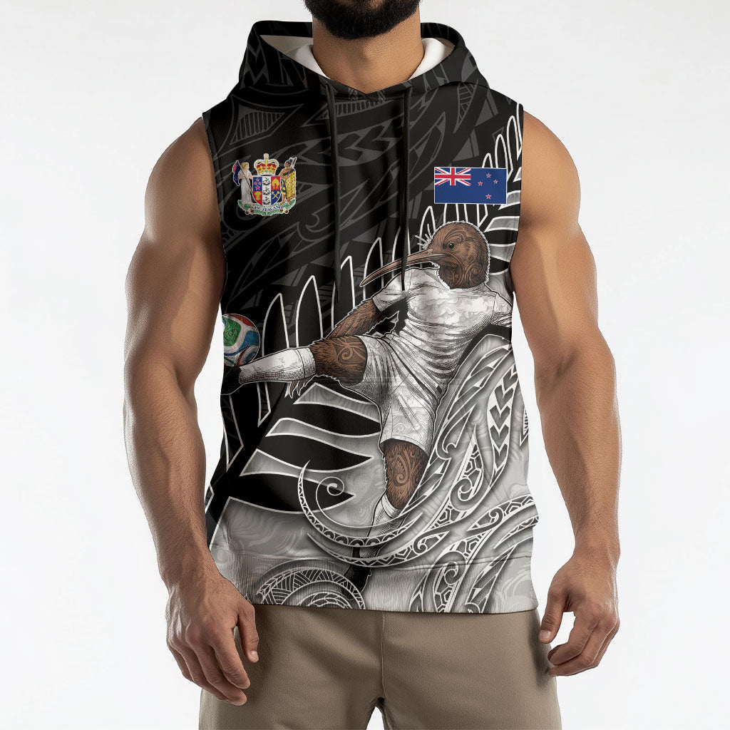 Personalized New Zealand Football Sleeveless Hoodie Kiwi Mascot with Silver Fern - Maori Tribal Tattoo Art TS04 - Polynesian Pride