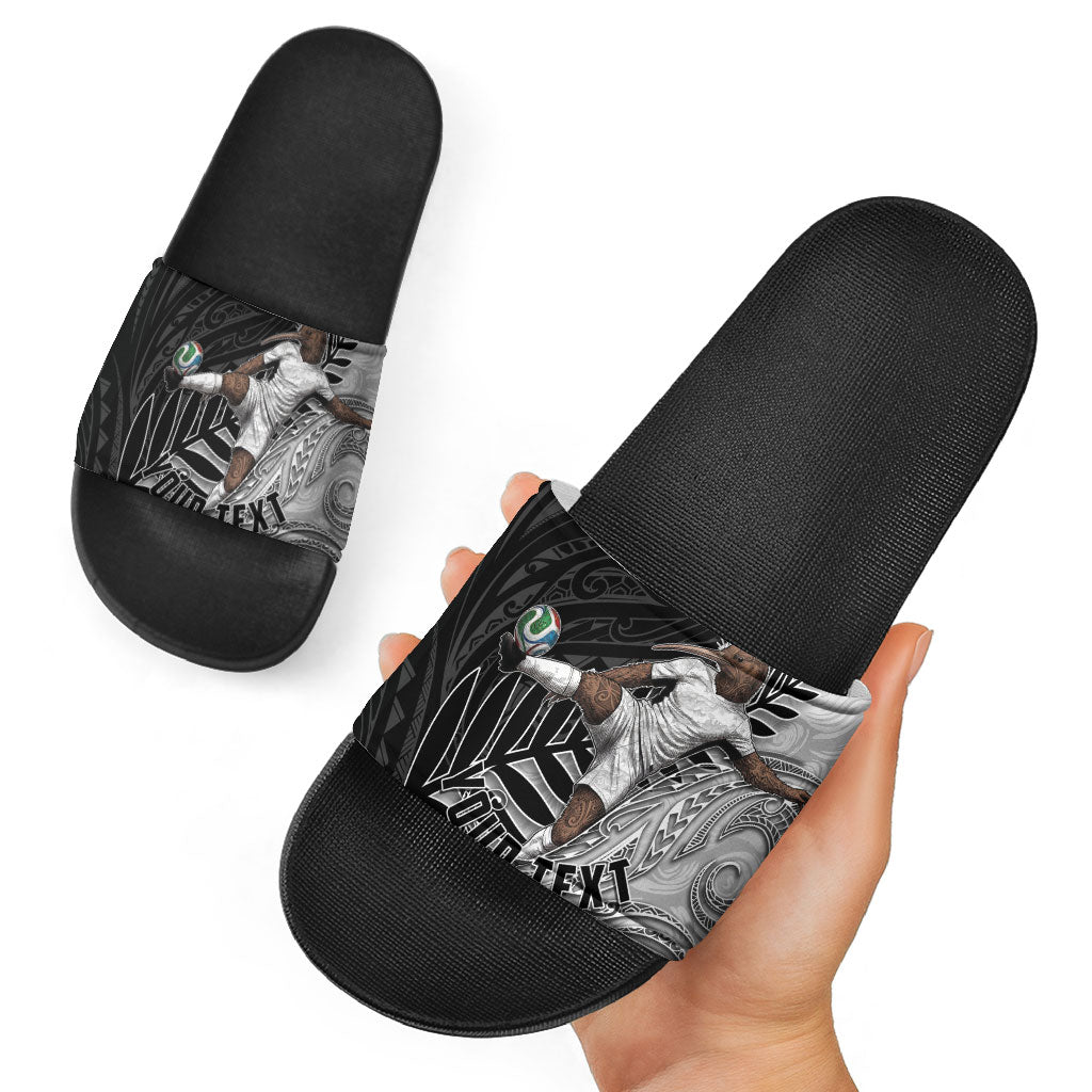 Personalized New Zealand Football Slide Sandals Kiwi Mascot with Silver Fern - Maori Tribal Tattoo Art TS04 - Polynesian Pride