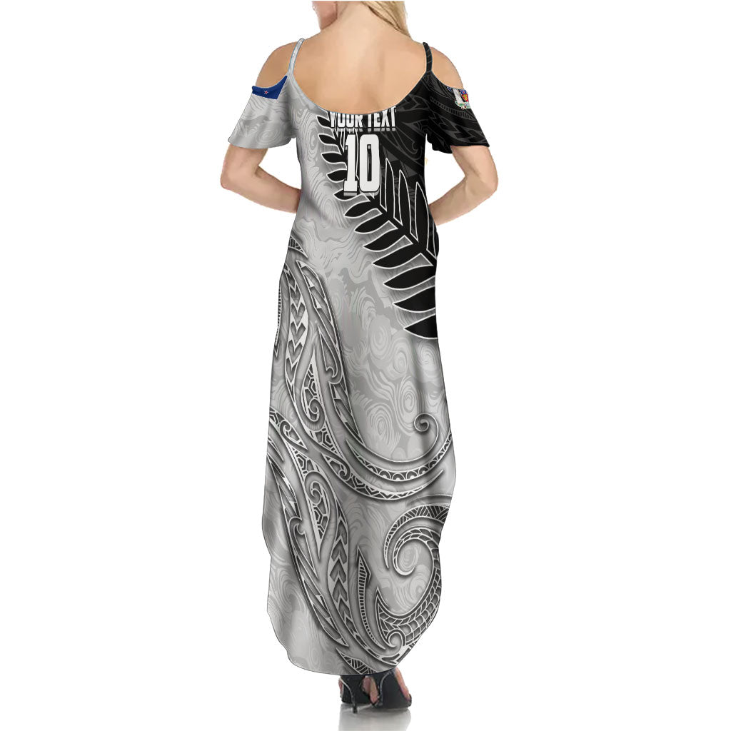 Personalized New Zealand Football Summer Maxi Dress Kiwi Mascot with Silver Fern - Maori Tribal Tattoo Art