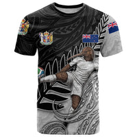 Personalized New Zealand Football T Shirt Kiwi Mascot with Silver Fern - Maori Tribal Tattoo Art TS04 Black White - Polynesian Pride