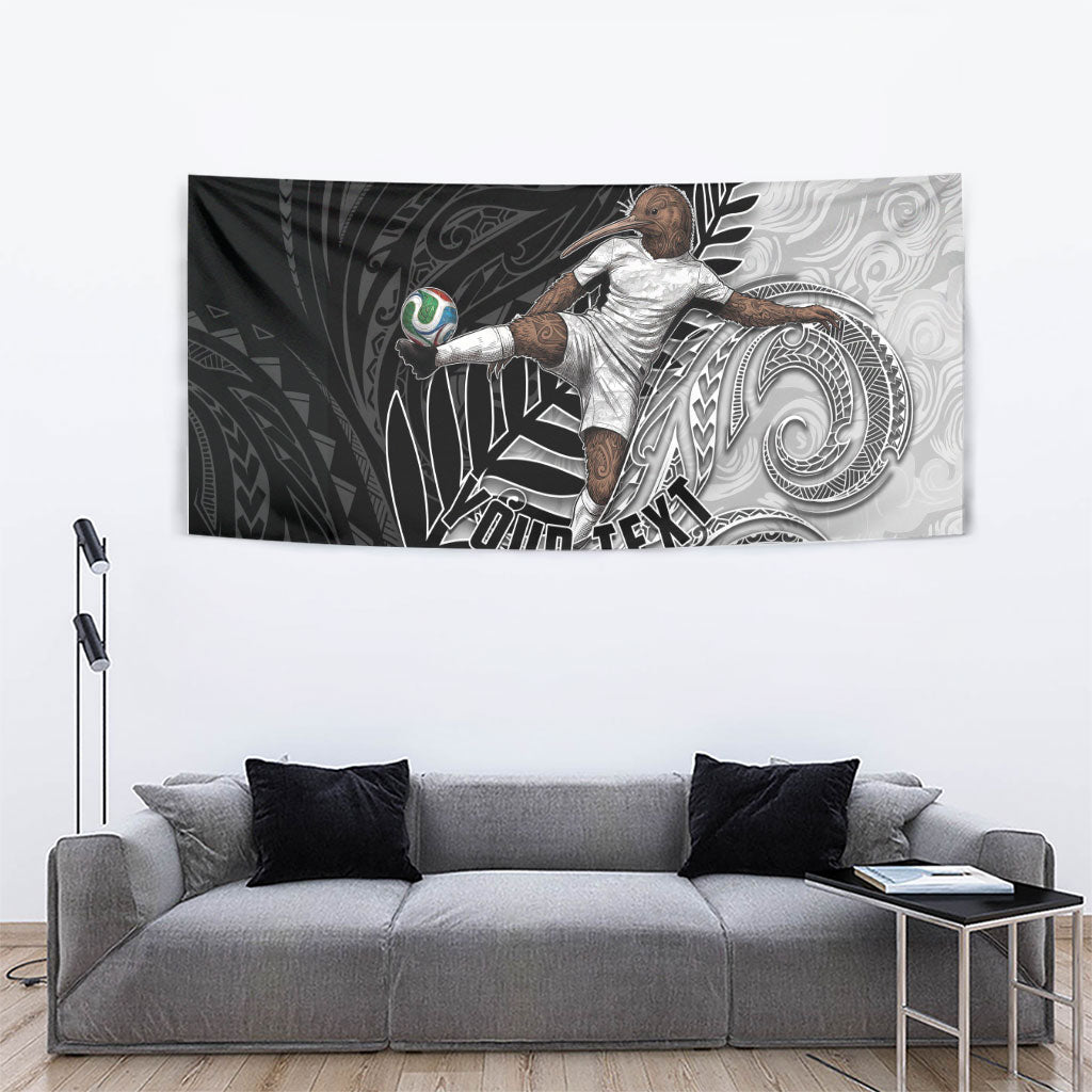 Personalized New Zealand Football Tapestry Kiwi Mascot with Silver Fern - Maori Tribal Tattoo Art TS04 - Polynesian Pride