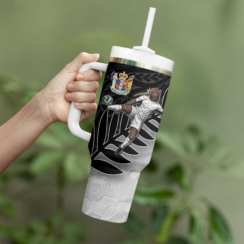 Personalized New Zealand Football Tumbler With Handle Kiwi Mascot with Silver Fern - Maori Tribal Tattoo Art