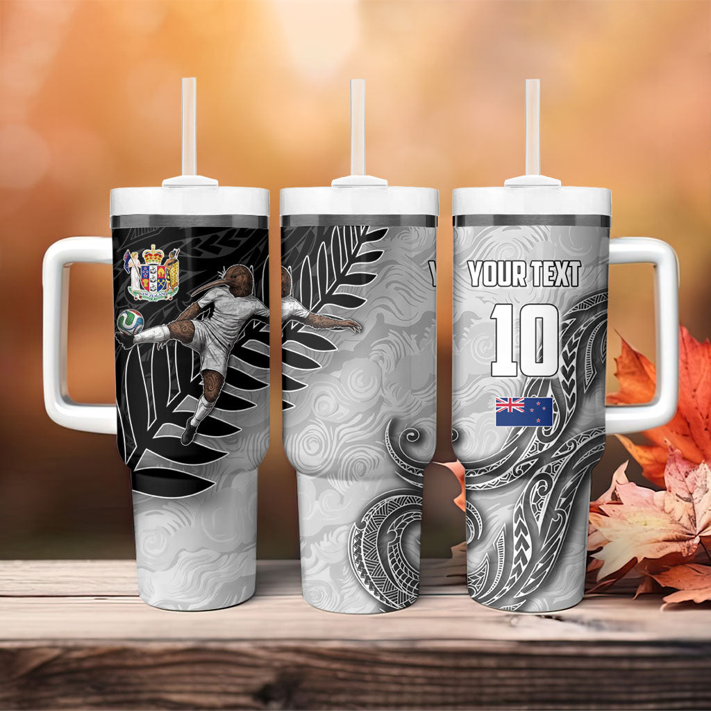 Personalized New Zealand Football Tumbler With Handle Kiwi Mascot with Silver Fern - Maori Tribal Tattoo Art