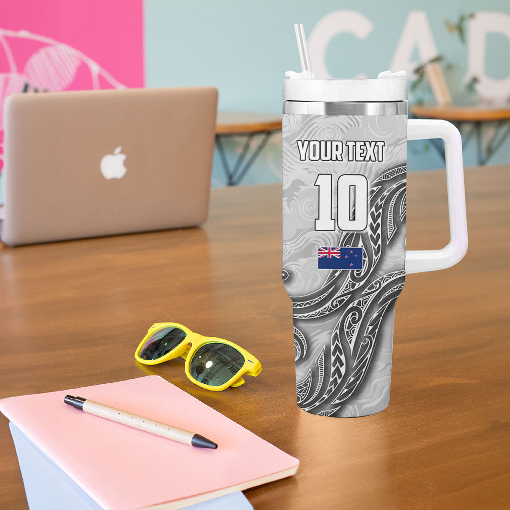 Personalized New Zealand Football Tumbler With Handle Kiwi Mascot with Silver Fern - Maori Tribal Tattoo Art