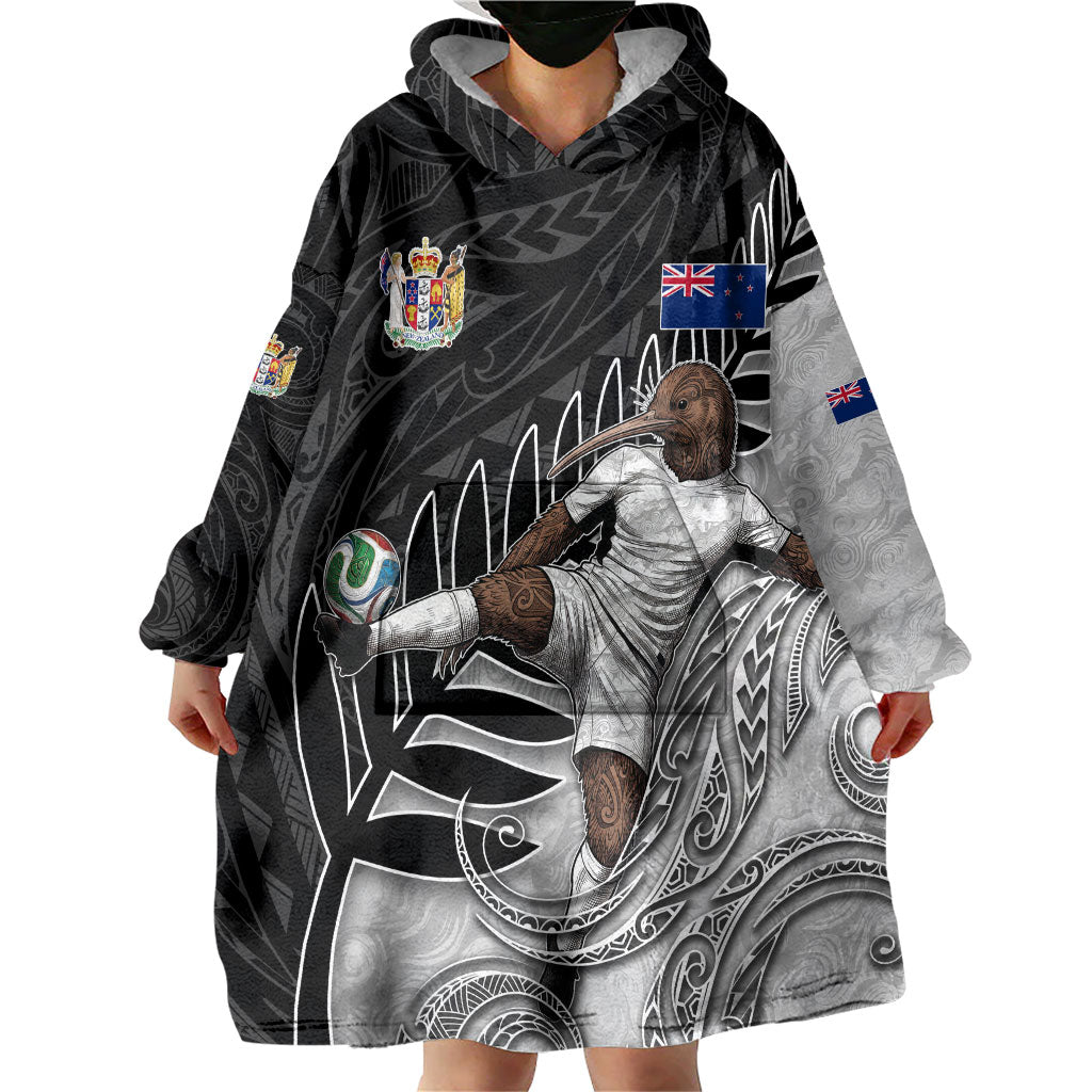 Personalized New Zealand Football Wearable Blanket Hoodie Kiwi Mascot with Silver Fern - Maori Tribal Tattoo Art TS04 - Polynesian Pride