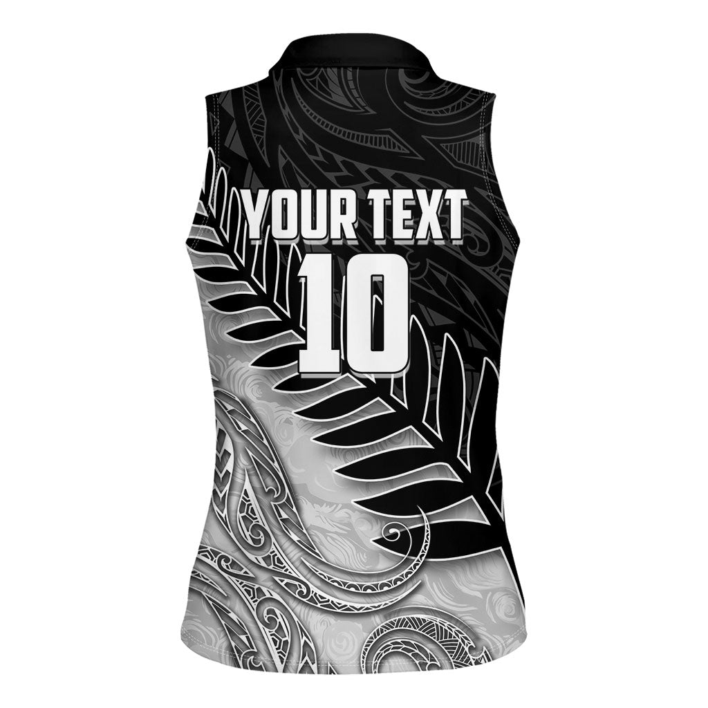 Personalized New Zealand Football Women Sleeveless Polo Shirt Kiwi Mascot with Silver Fern - Maori Tribal Tattoo Art TS04 - Polynesian Pride