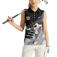 Personalized New Zealand Football Women Sleeveless Polo Shirt Kiwi Mascot with Silver Fern - Maori Tribal Tattoo Art TS04 - Polynesian Pride