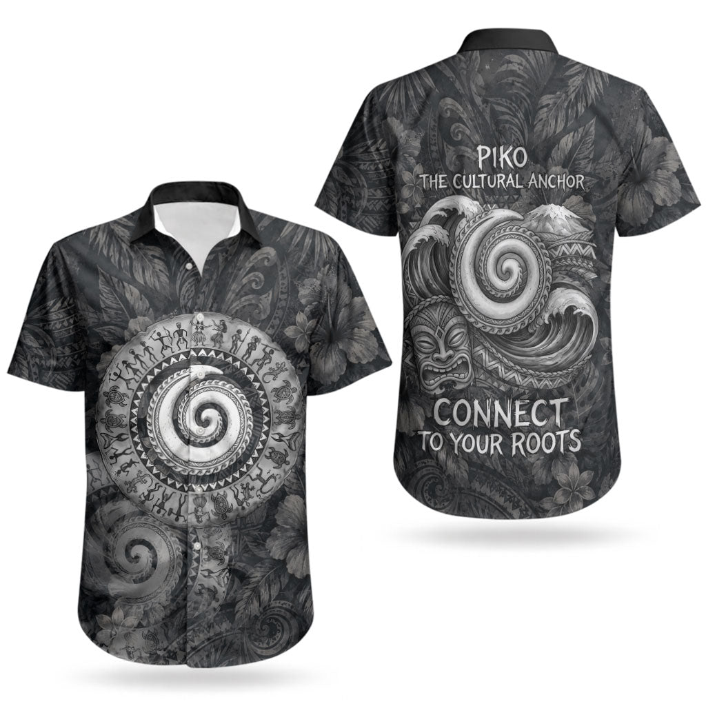 Hawaiian Piko Couples Matching Long Sleeve Bodycon Dress and Hawaiian Shirt Cultural Anchor Connect Your Roots Ocean Waves