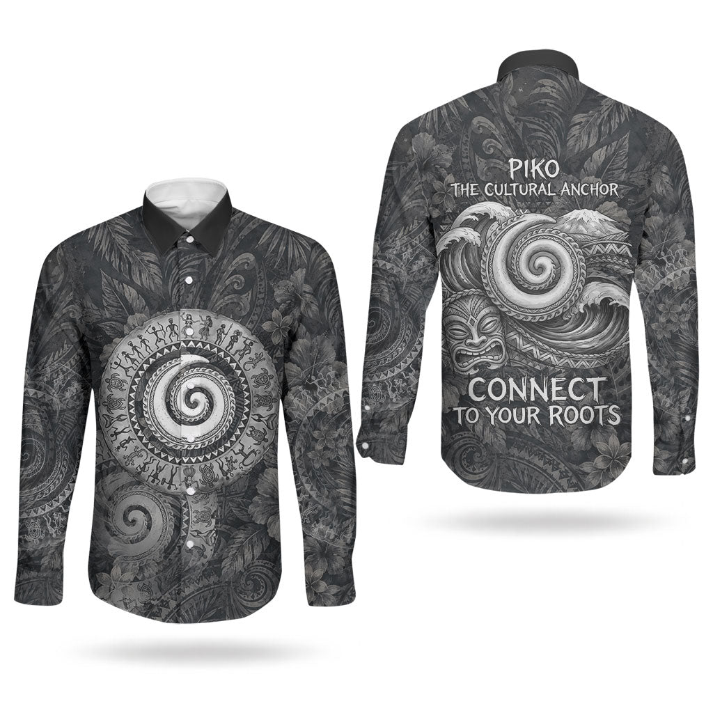 Hawaiian Piko Couples Matching Long Sleeve Bodycon Dress and Long Sleeve Button Shirt Cultural Anchor Connect Your Roots Ocean Waves