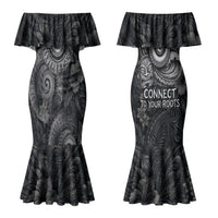 Hawaiian Piko Couples Matching Mermaid Dress and Long Sleeve Button Shirt Cultural Anchor Connect Your Roots Ocean Waves