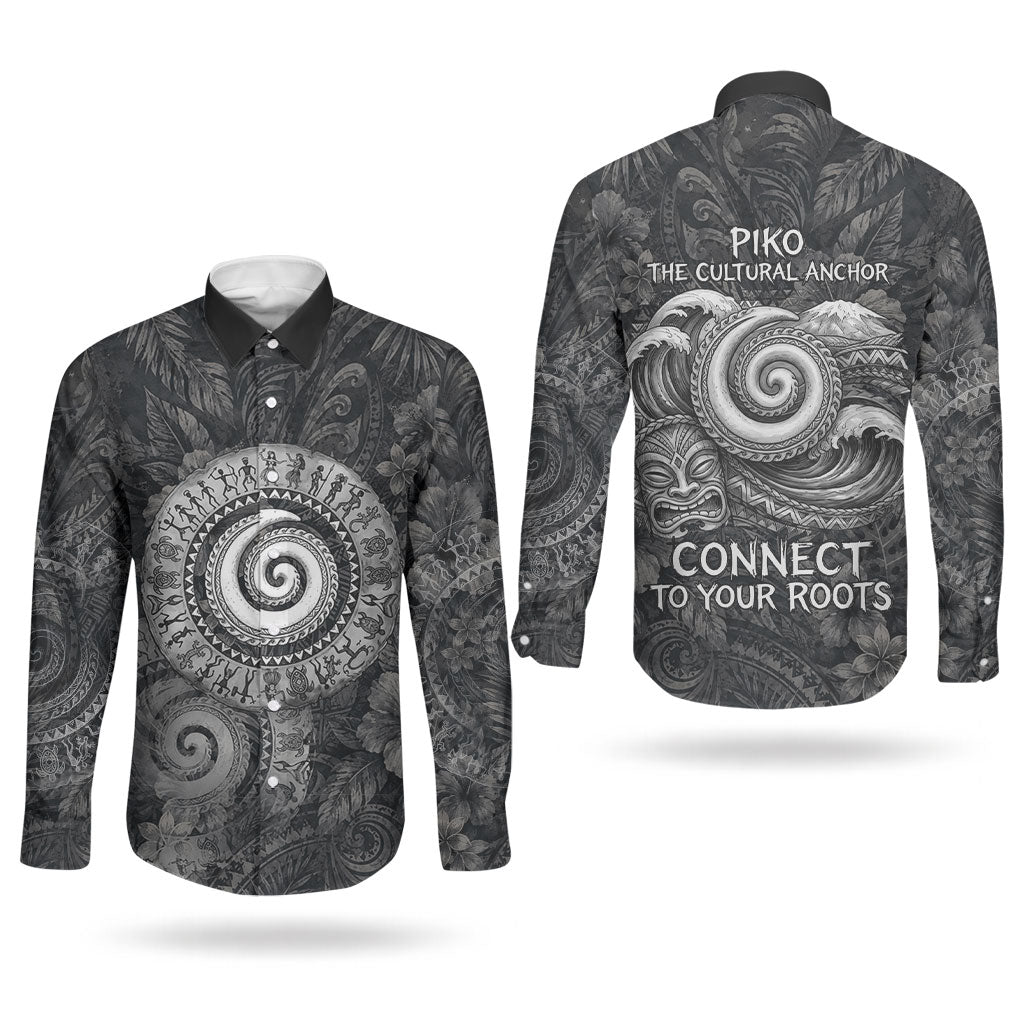 Hawaiian Piko Couples Matching Off Shoulder Maxi Dress and Long Sleeve Button Shirt Cultural Anchor Connect Your Roots Ocean Waves