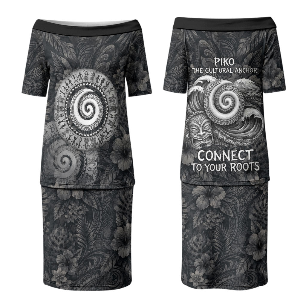 Hawaiian Piko Couples Matching Puletasi and Hawaiian Shirt Cultural Anchor Connect Your Roots Ocean Waves
