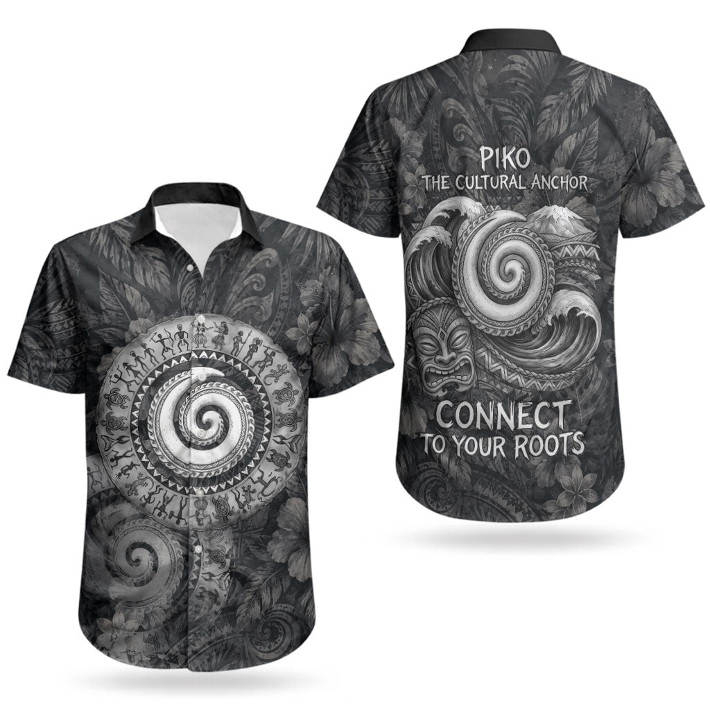 Hawaiian Piko Couples Matching Short Sleeve Bodycon Dress and Hawaiian Shirt Cultural Anchor Connect Your Roots Ocean Waves