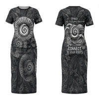Hawaiian Piko Couples Matching Short Sleeve Bodycon Dress and Hawaiian Shirt Cultural Anchor Connect Your Roots Ocean Waves
