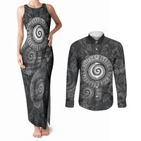 Hawaiian Piko Couples Matching Tank Maxi Dress and Long Sleeve Button Shirt Cultural Anchor Connect Your Roots Ocean Waves