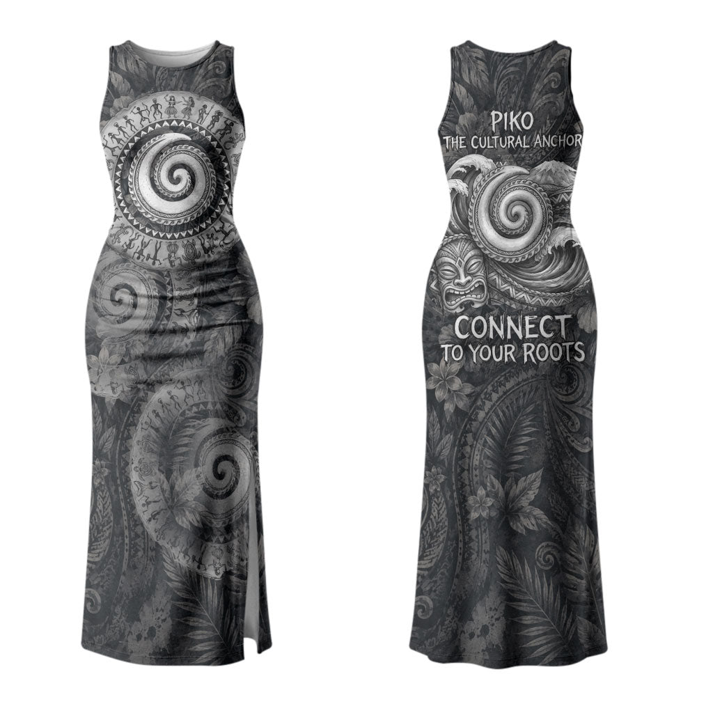 Hawaiian Piko Couples Matching Tank Maxi Dress and Long Sleeve Button Shirt Cultural Anchor Connect Your Roots Ocean Waves