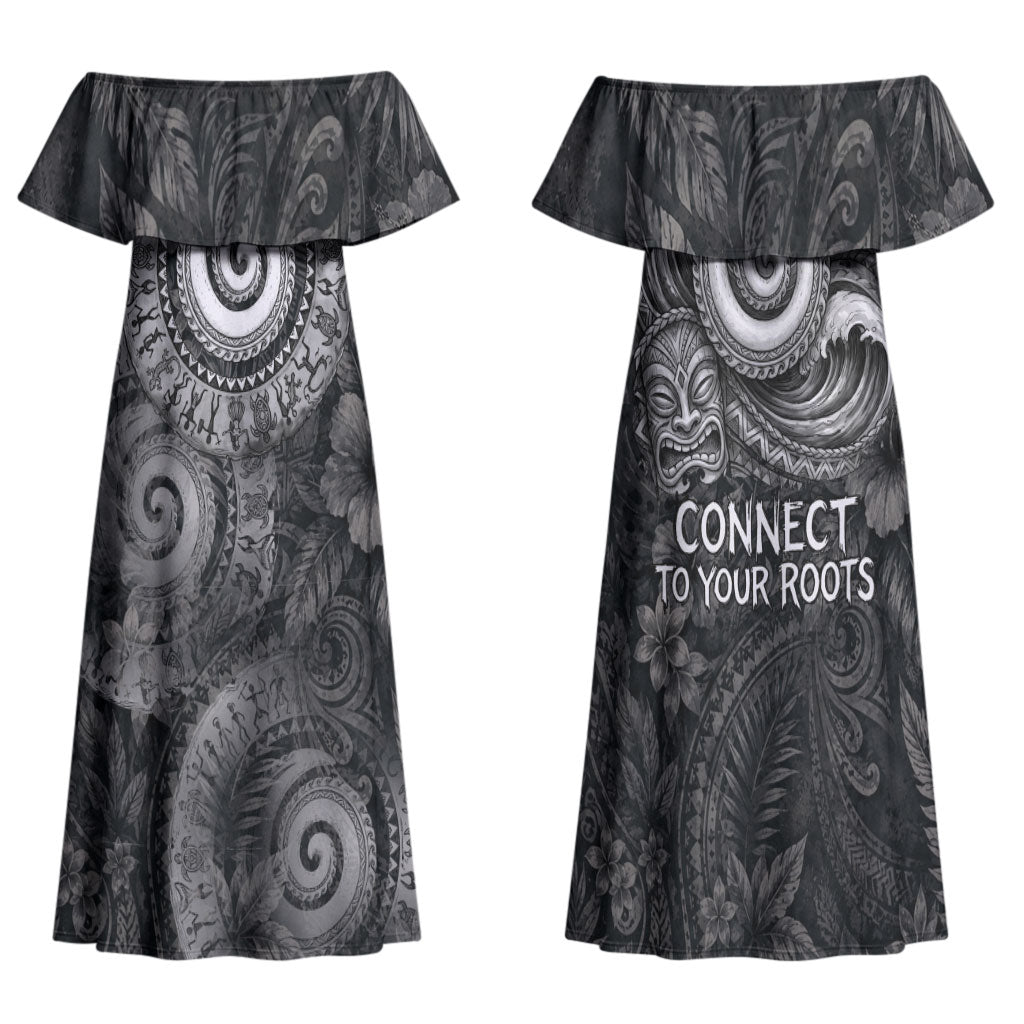Hawaiian Piko Family Matching Off Shoulder Maxi Dress and Hawaiian Shirt Cultural Anchor Connect Your Roots Ocean Waves