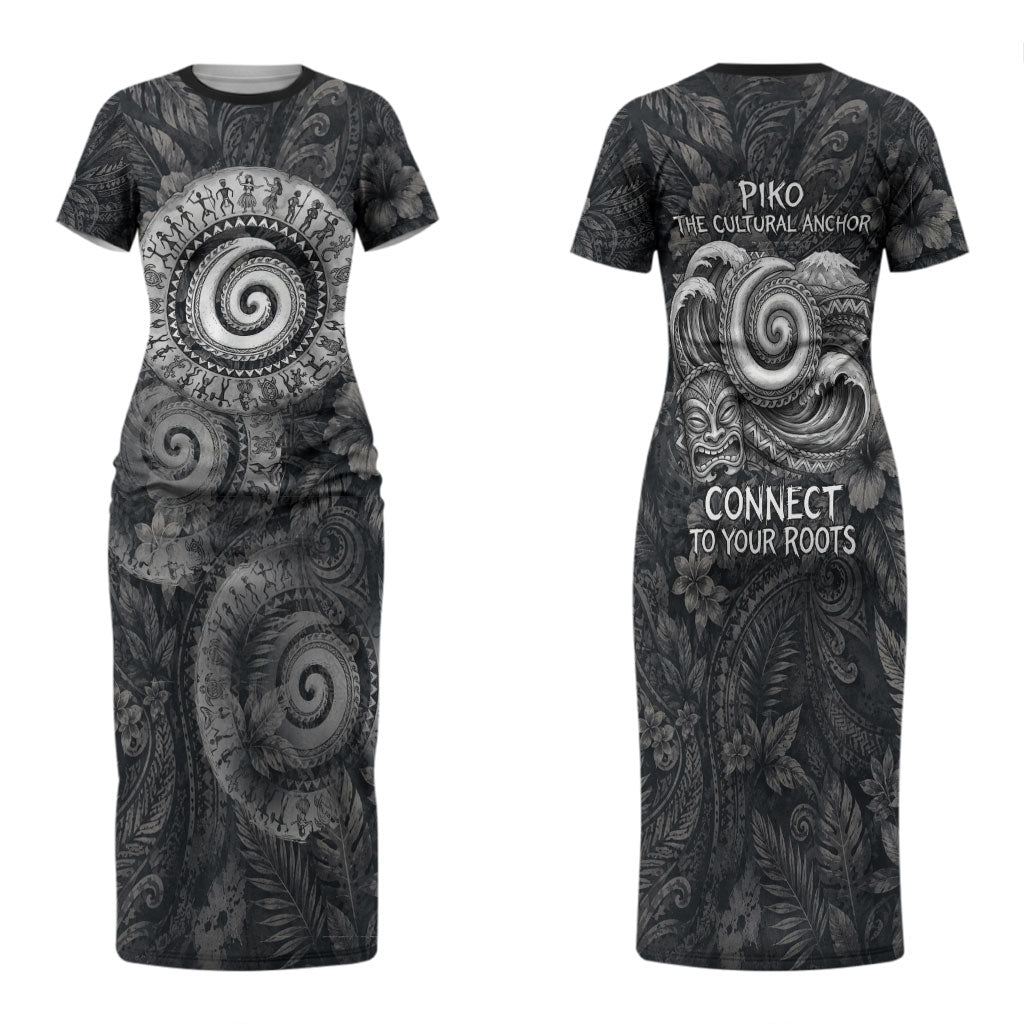 Hawaiian Piko Family Matching Short Sleeve Bodycon Dress and Hawaiian Shirt Cultural Anchor Connect Your Roots Ocean Waves