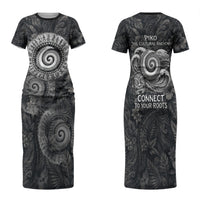 Hawaiian Piko Family Matching Short Sleeve Bodycon Dress and Hawaiian Shirt Cultural Anchor Connect Your Roots Ocean Waves