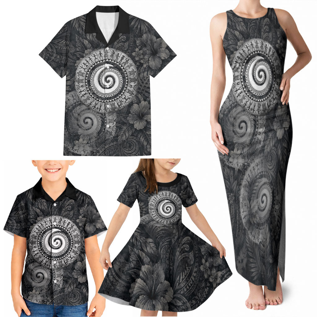 Hawaiian Piko Family Matching Tank Maxi Dress and Hawaiian Shirt Cultural Anchor Connect Your Roots Ocean Waves
