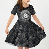 Hawaiian Piko Kid Short Sleeve Dress Cultural Anchor Connect Your Roots Ocean Waves